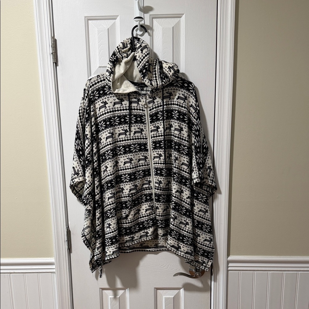 Cecico Black and Cream Hooded Poncho